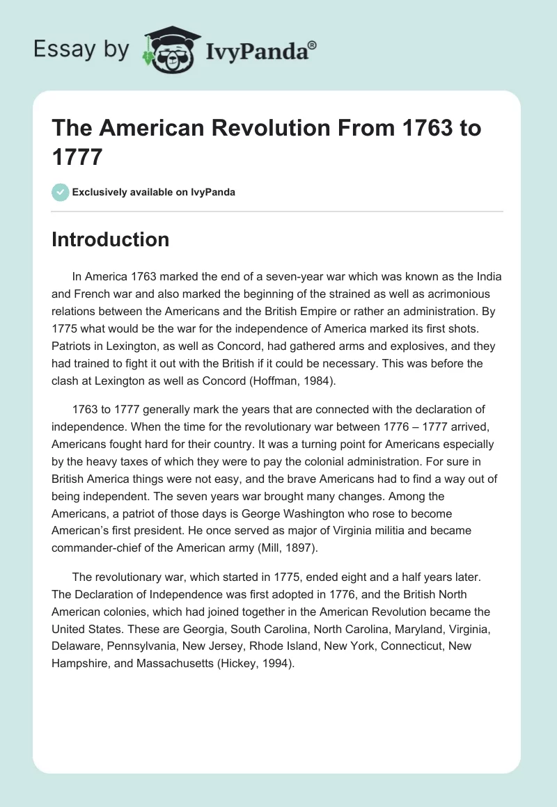 The American Revolution From 1763 to 1777. Page 1