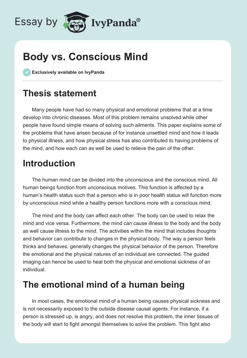 Body vs. Conscious Mind. Page 1
