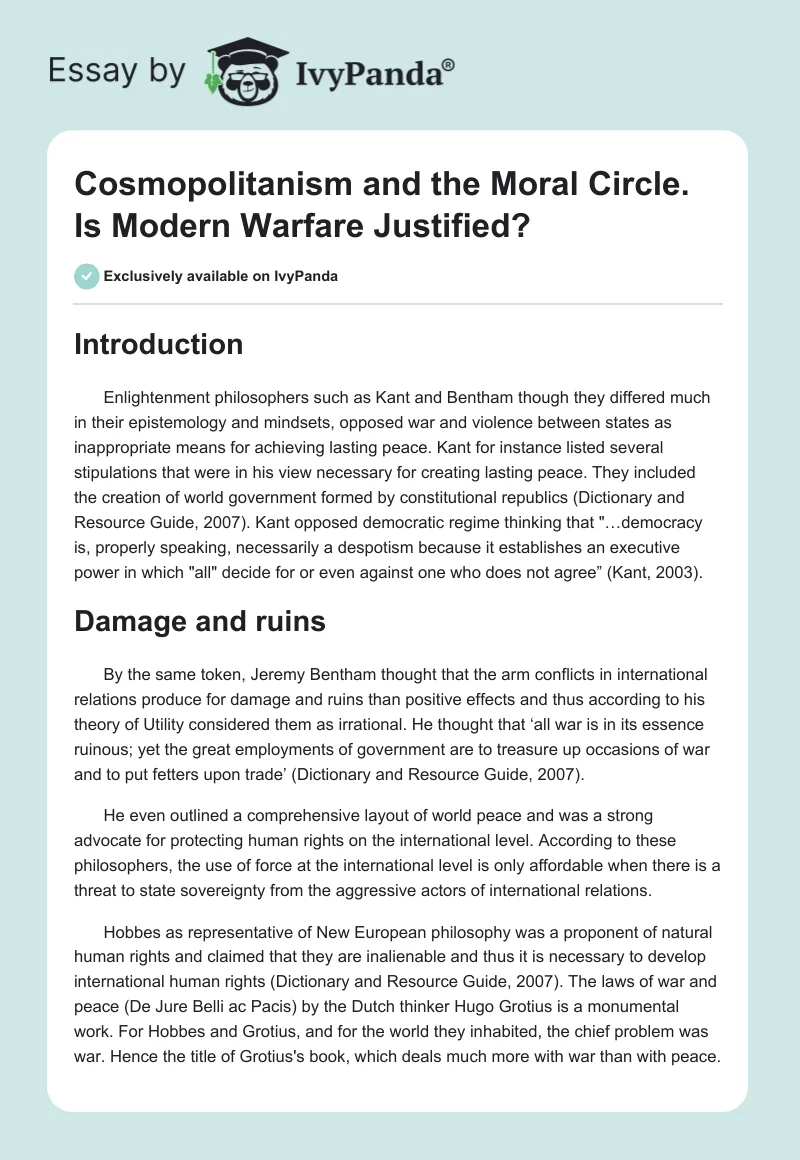 Cosmopolitanism and the Moral Circle. Is Modern Warfare Justified?. Page 1