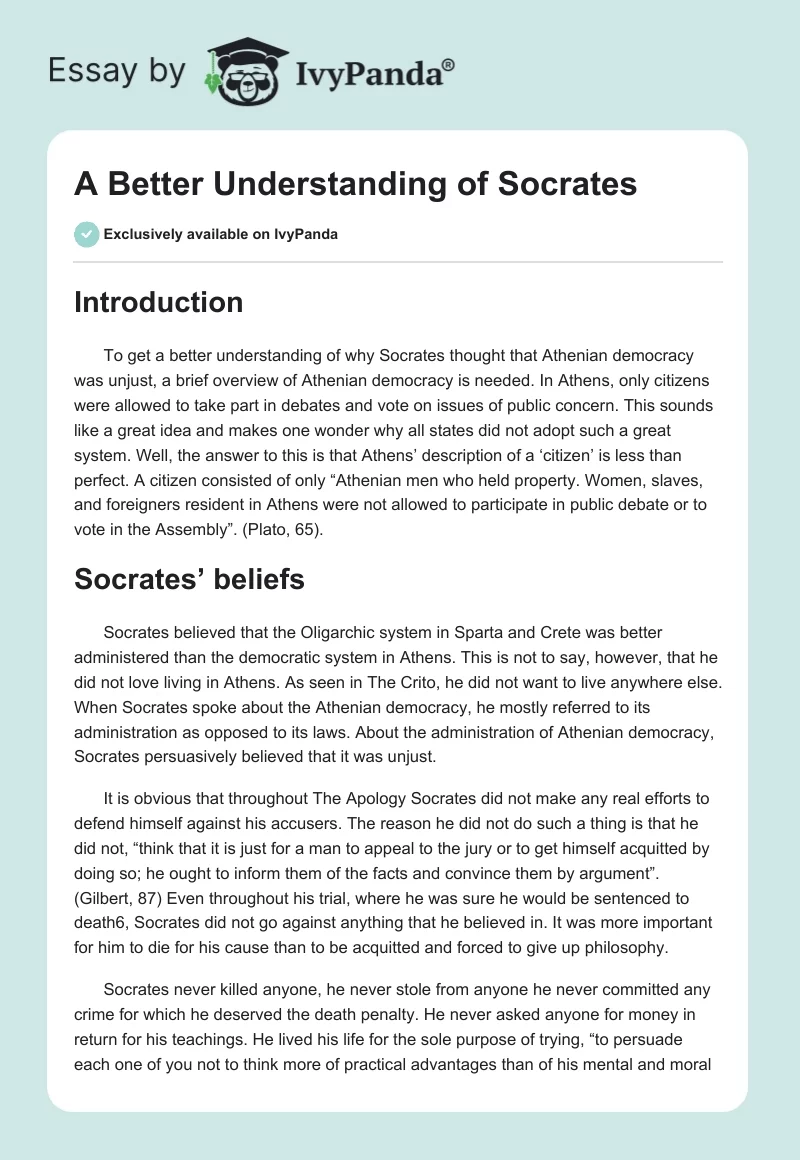 A Better Understanding of Socrates. Page 1