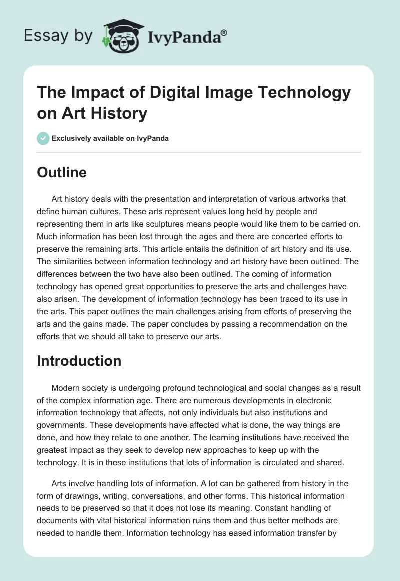 The Impact of Digital Image Technology on Art History. Page 1