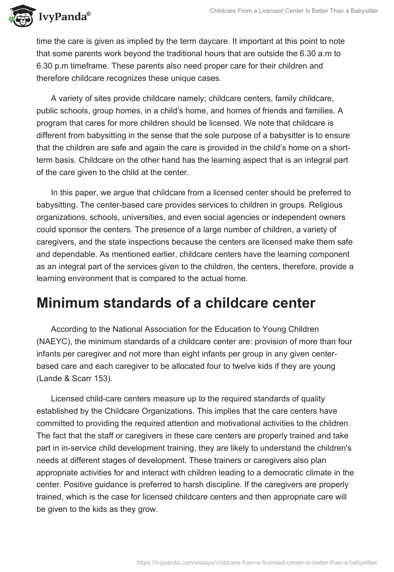 Childcare From a Licensed Center Is Better Than a Babysitter. Page 2