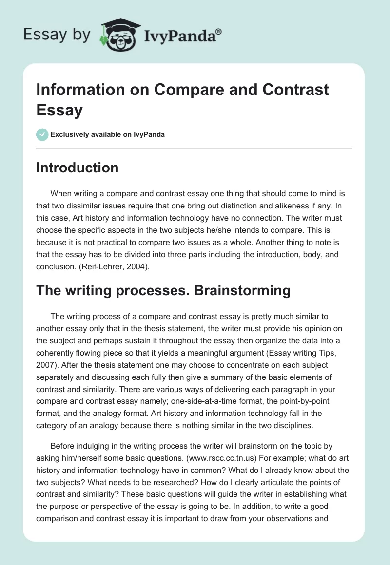 Information on Compare and Contrast Essay. Page 1