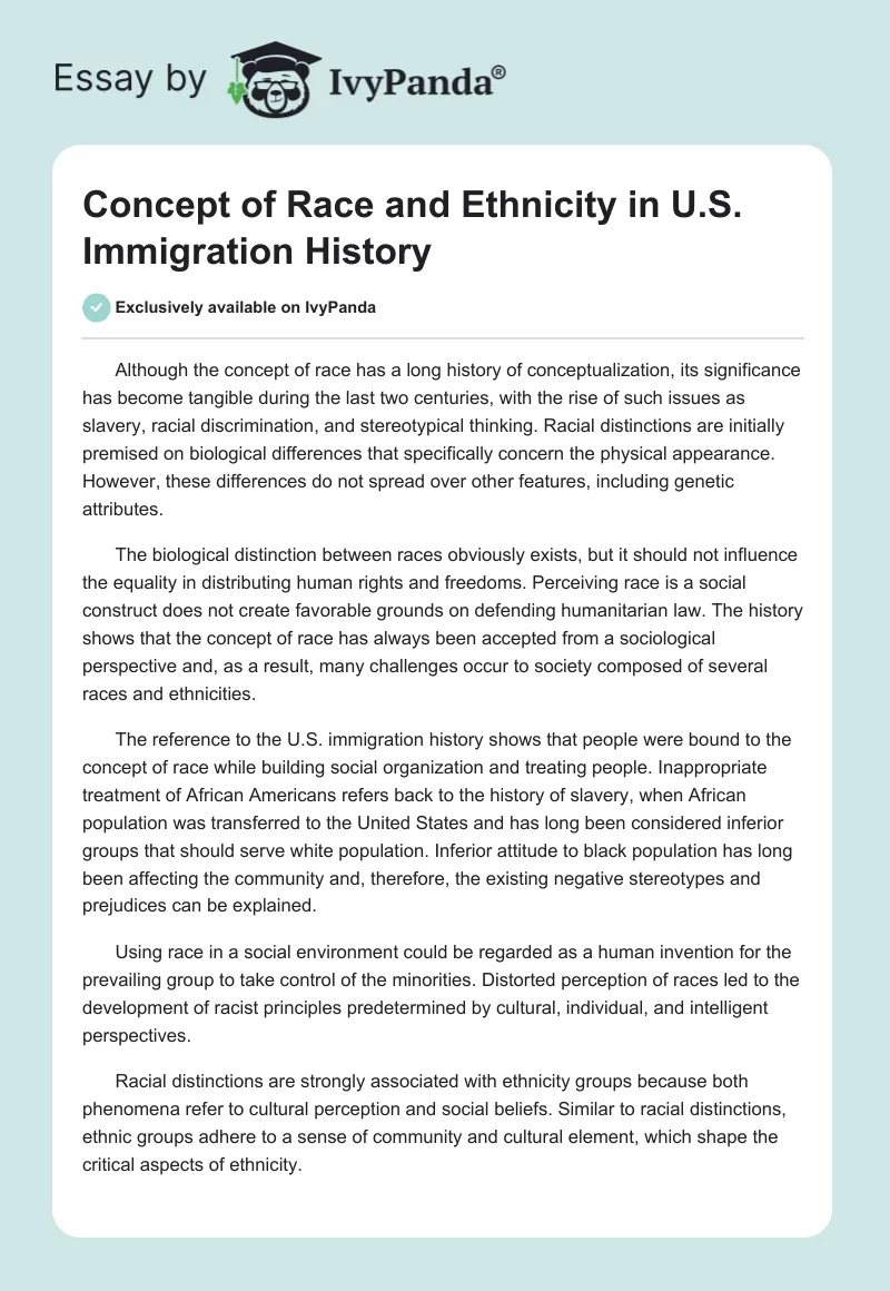 Concept of Race and Ethnicity in U.S. Immigration History. Page 1