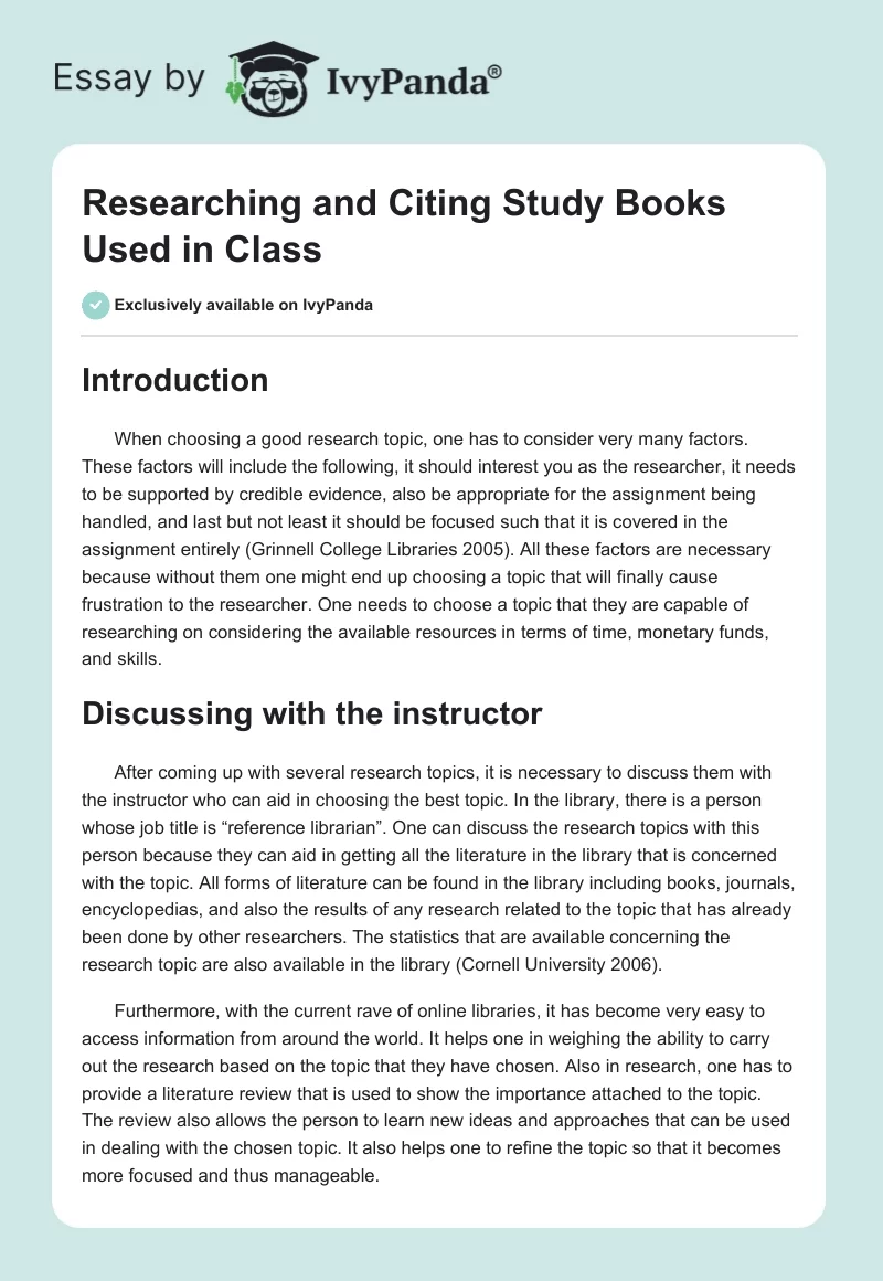 Researching and Citing Study Books Used in Class. Page 1