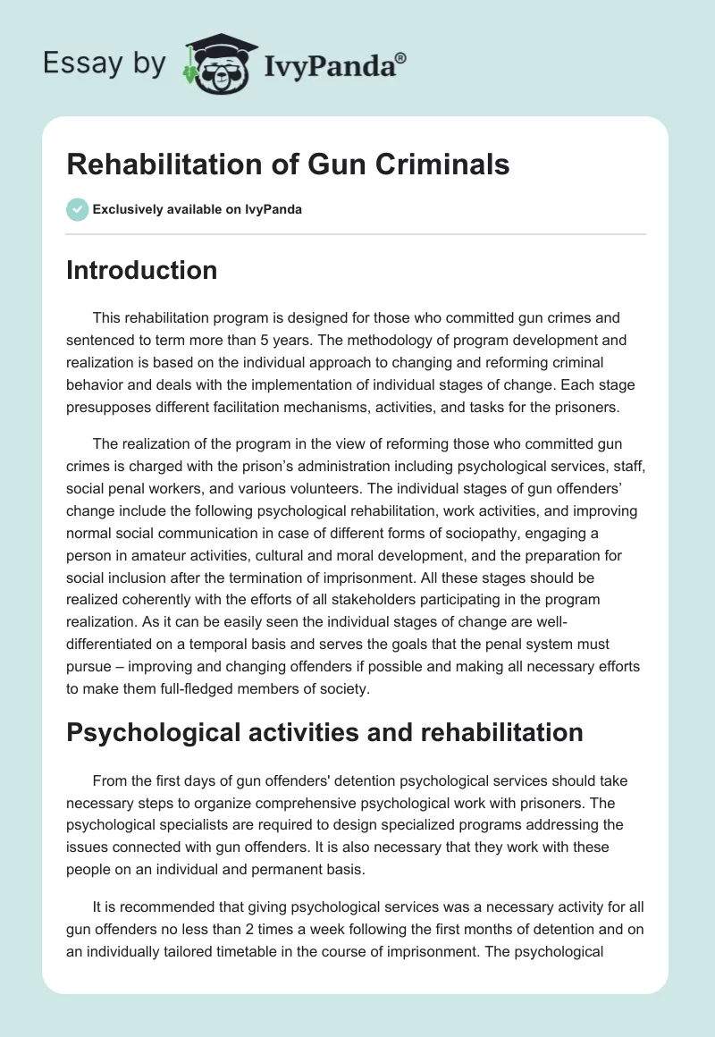Rehabilitation of Gun Criminals. Page 1