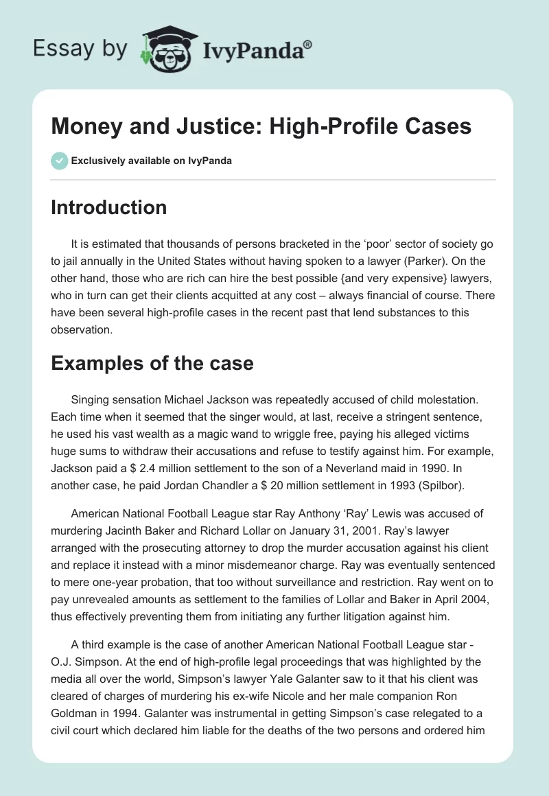 Money and Justice: High-Profile Cases. Page 1