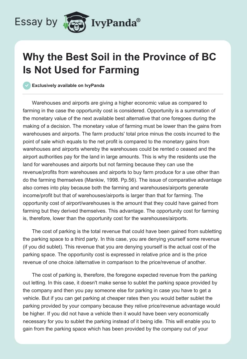 Why the Best Soil in the Province of BC Is Not Used for Farming. Page 1