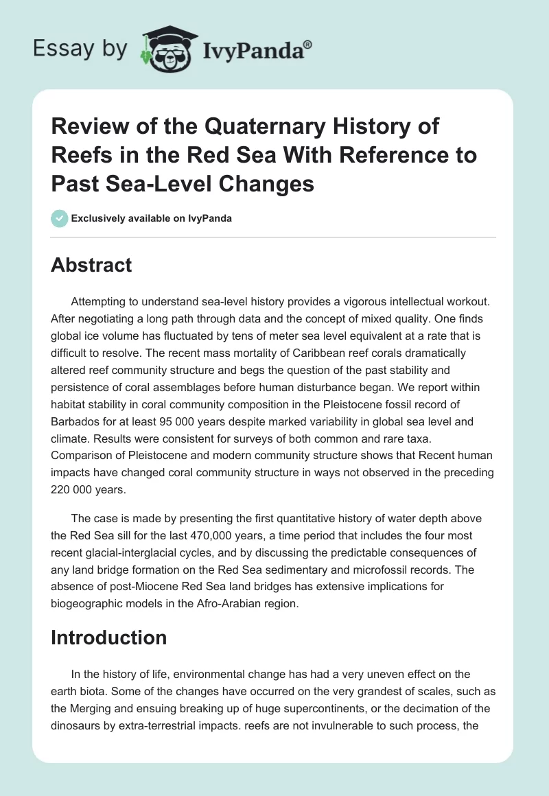 Review of the Quaternary History of Reefs in the Red Sea With Reference to Past Sea-Level Changes. Page 1