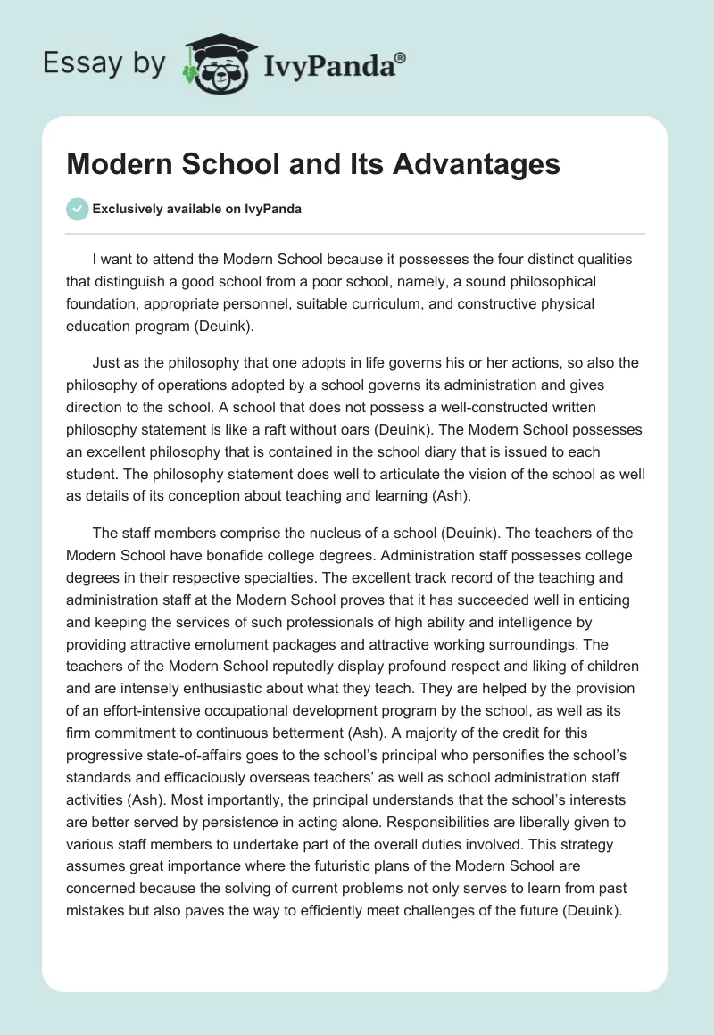 Modern School and Its Advantages. Page 1