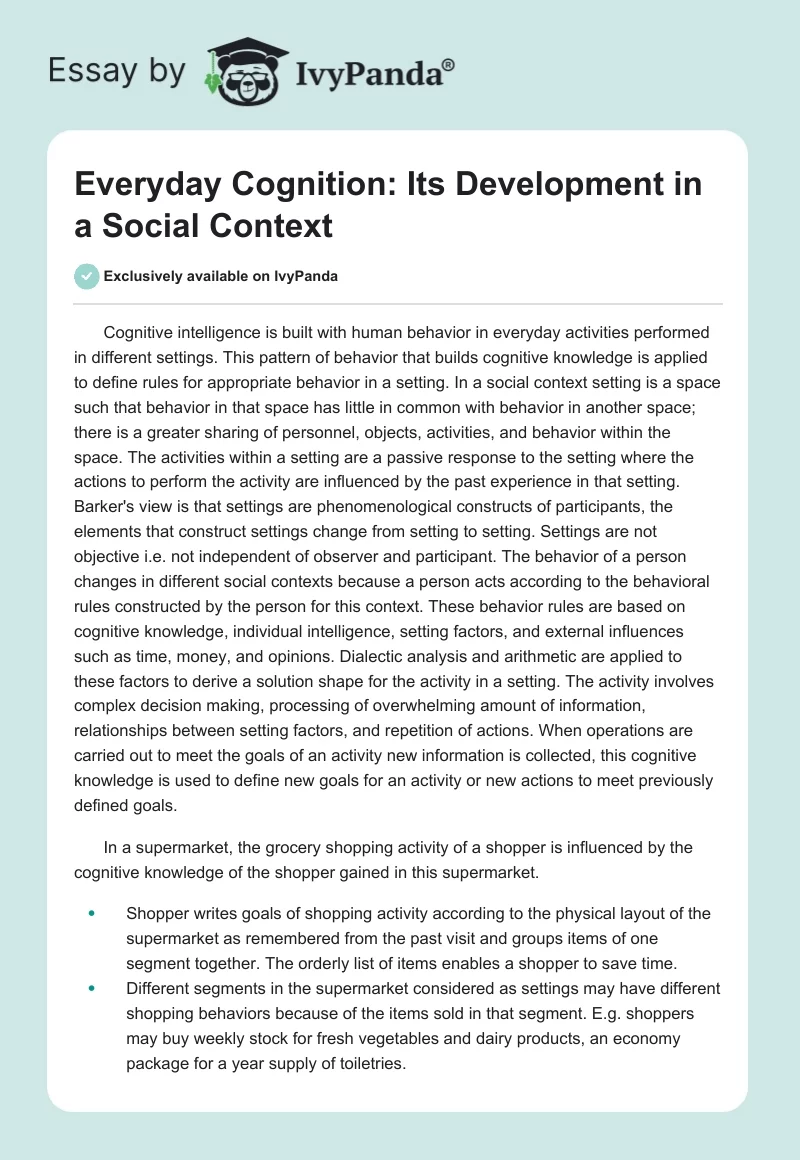 Everyday Cognition: Its Development in a Social Context. Page 1