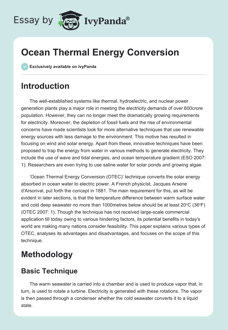 Ocean Thermal Energy Conversion. Page 1