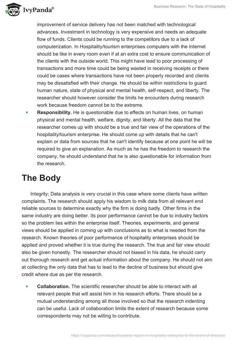 Business Research: The State of Hospitality. Page 2
