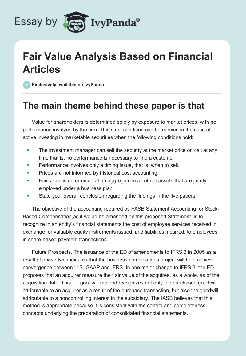 Fair Value Analysis Based on Financial Articles. Page 1