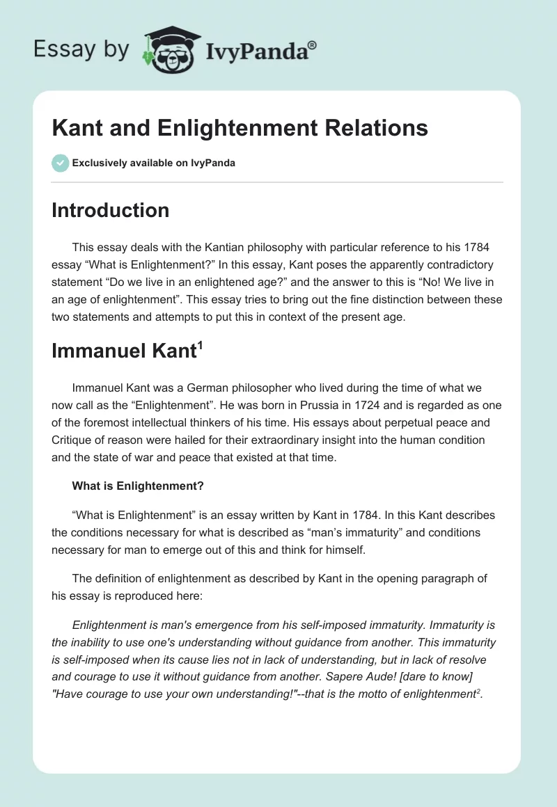 Kant and Enlightenment Relations. Page 1