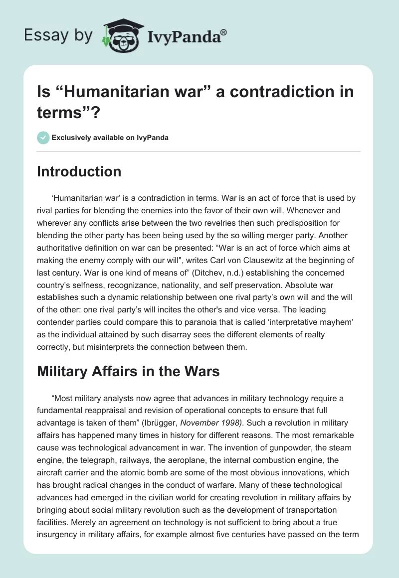 Is “Humanitarian war” a contradiction in terms”?. Page 1
