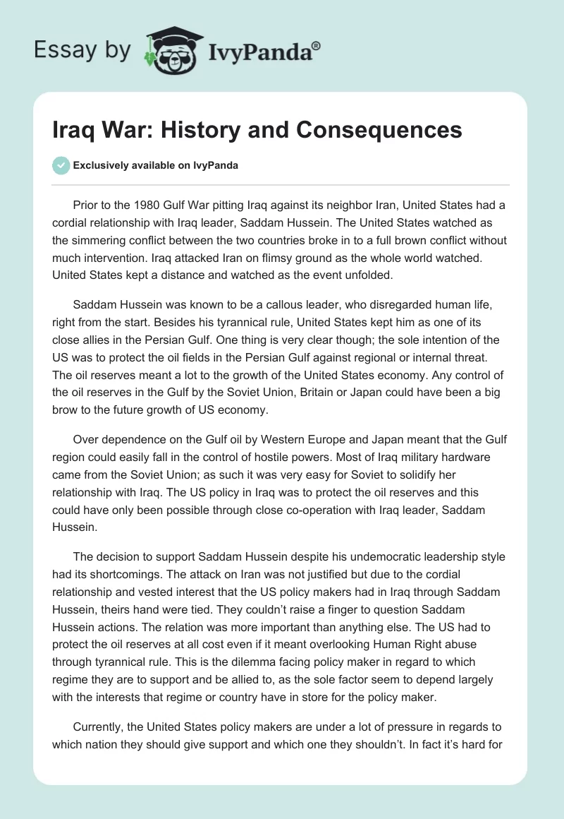 Iraq War: History and Consequences. Page 1
