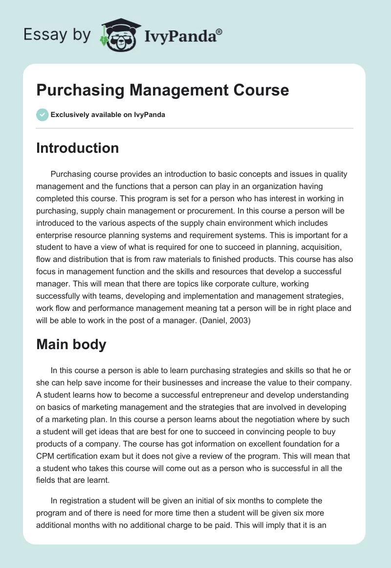 Purchasing Management Course. Page 1