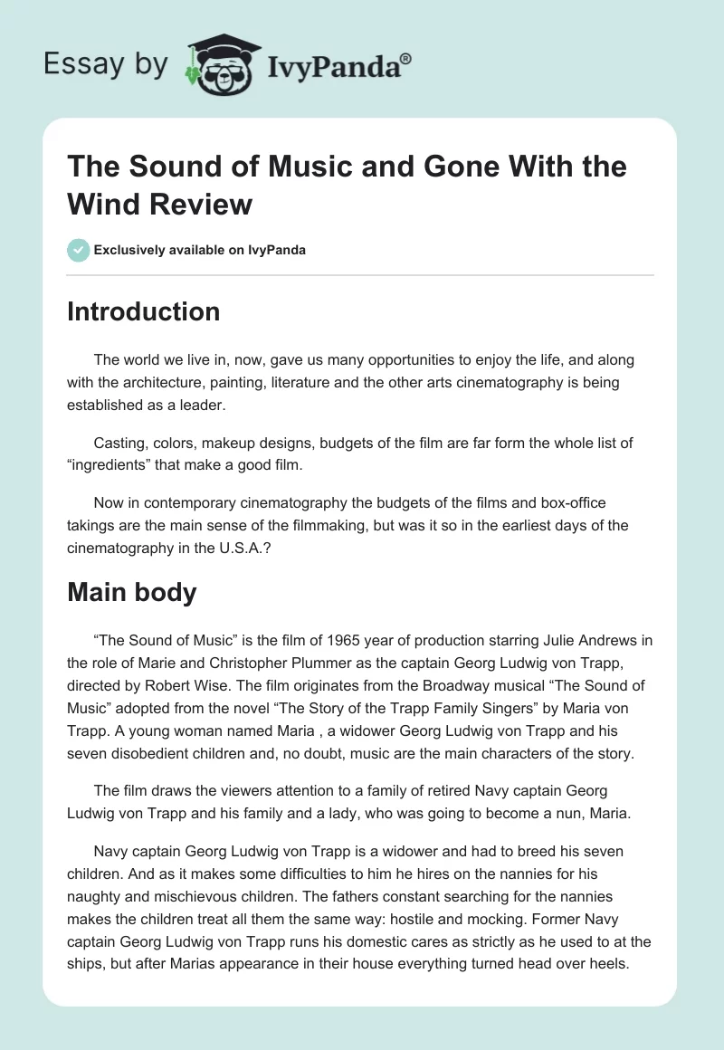The Sound of Music and Gone With the Wind Review. Page 1