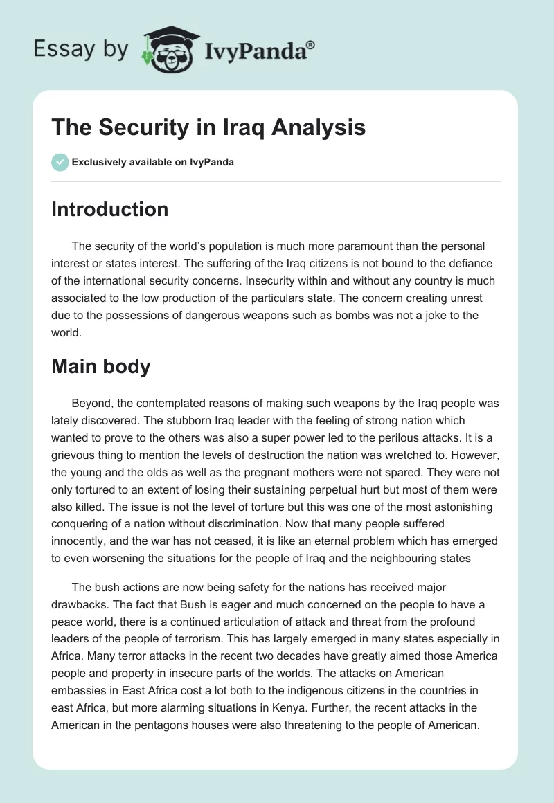 The Security in Iraq Analysis. Page 1