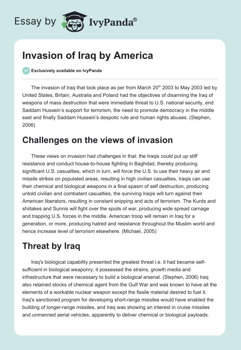 Invasion of Iraq by America. Page 1