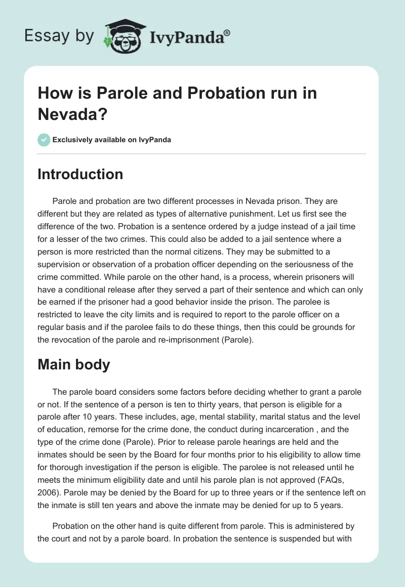 How is Parole and Probation run in Nevada?. Page 1
