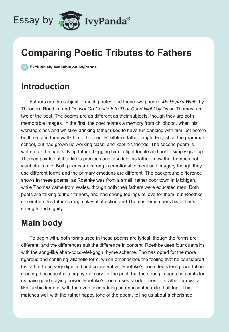 Comparing Poetic Tributes to Fathers. Page 1