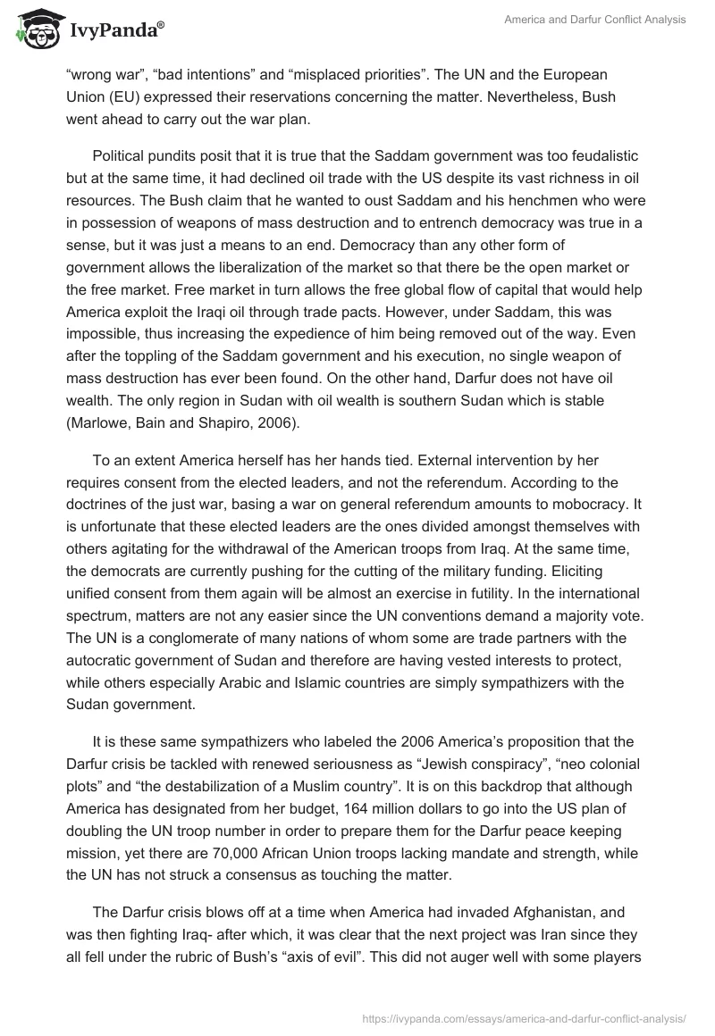 America and Darfur Conflict Analysis. Page 2