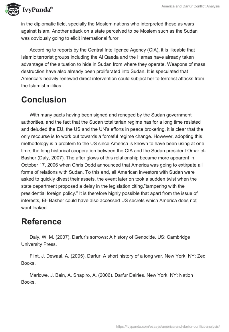 America and Darfur Conflict Analysis. Page 3