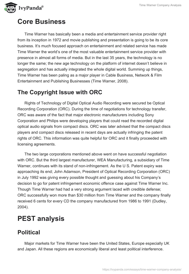 Time Warner Company Analysis. Page 3