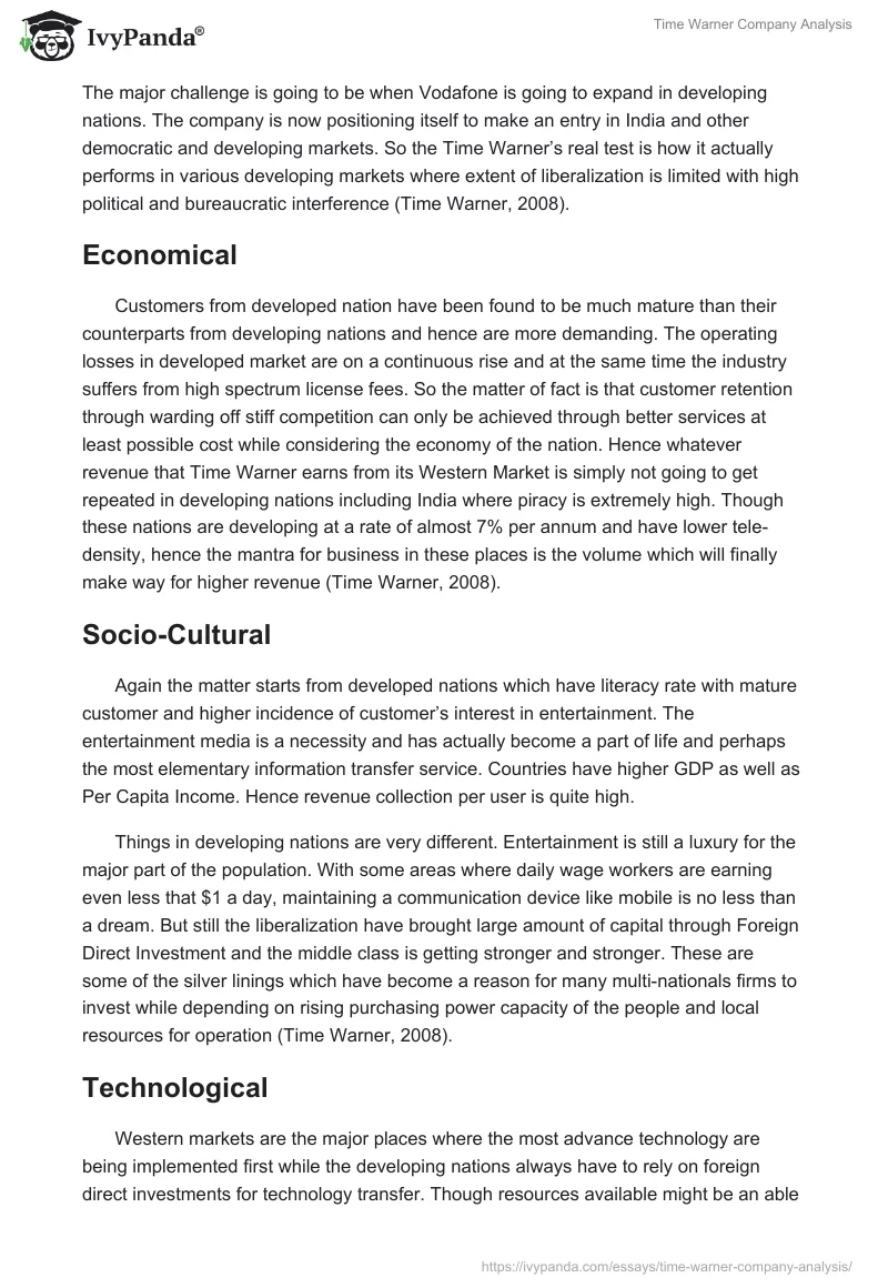 Time Warner Company Analysis. Page 4
