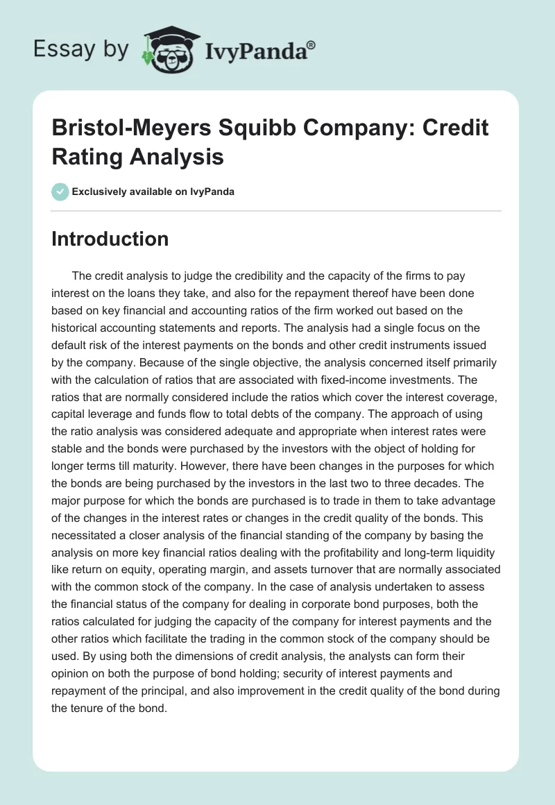 Bristol-Meyers Squibb Company: Credit Rating Analysis. Page 1