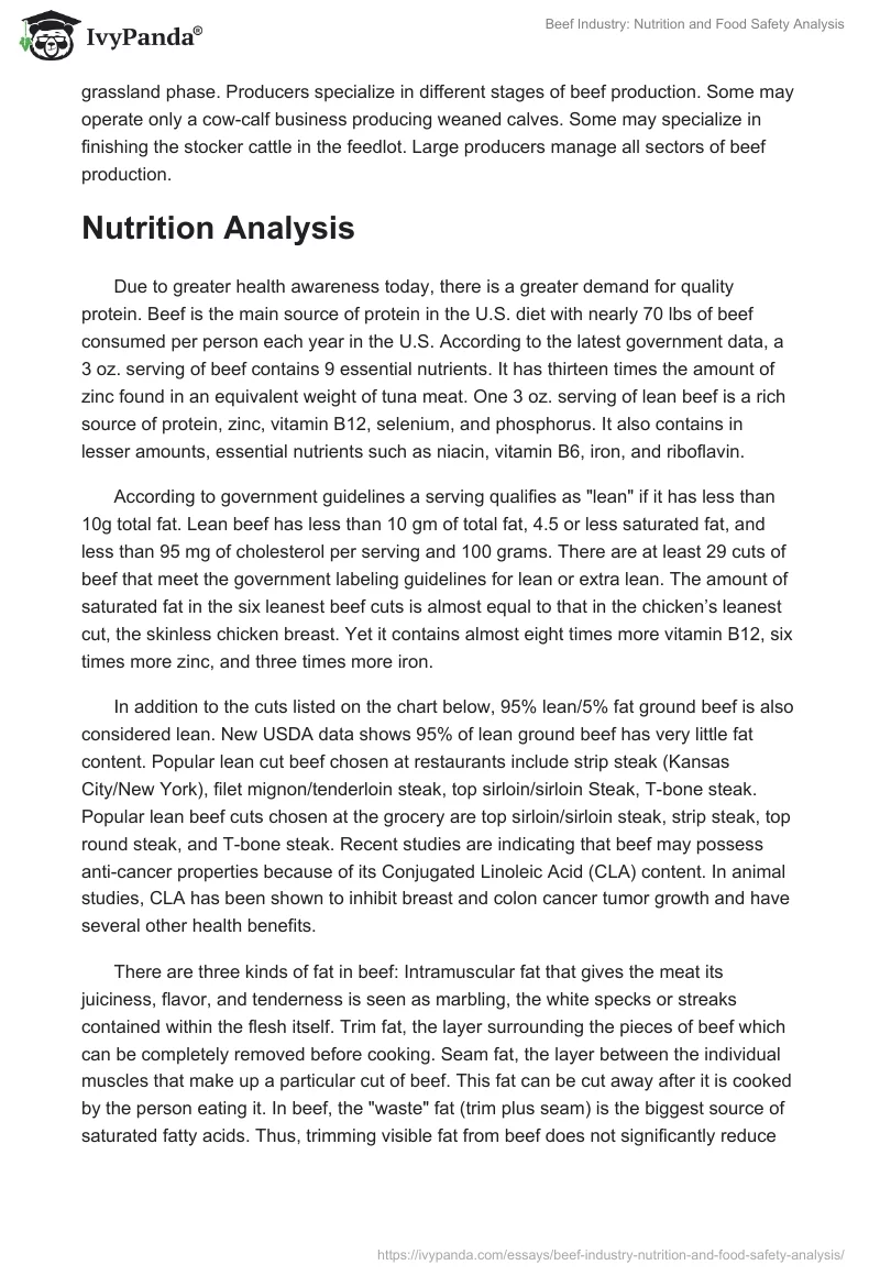 Beef Industry: Nutrition and Food Safety Analysis. Page 2