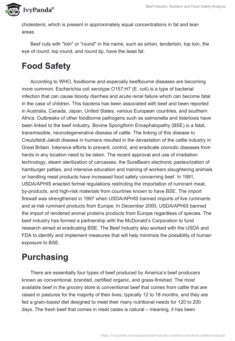 Beef Industry: Nutrition and Food Safety Analysis. Page 3