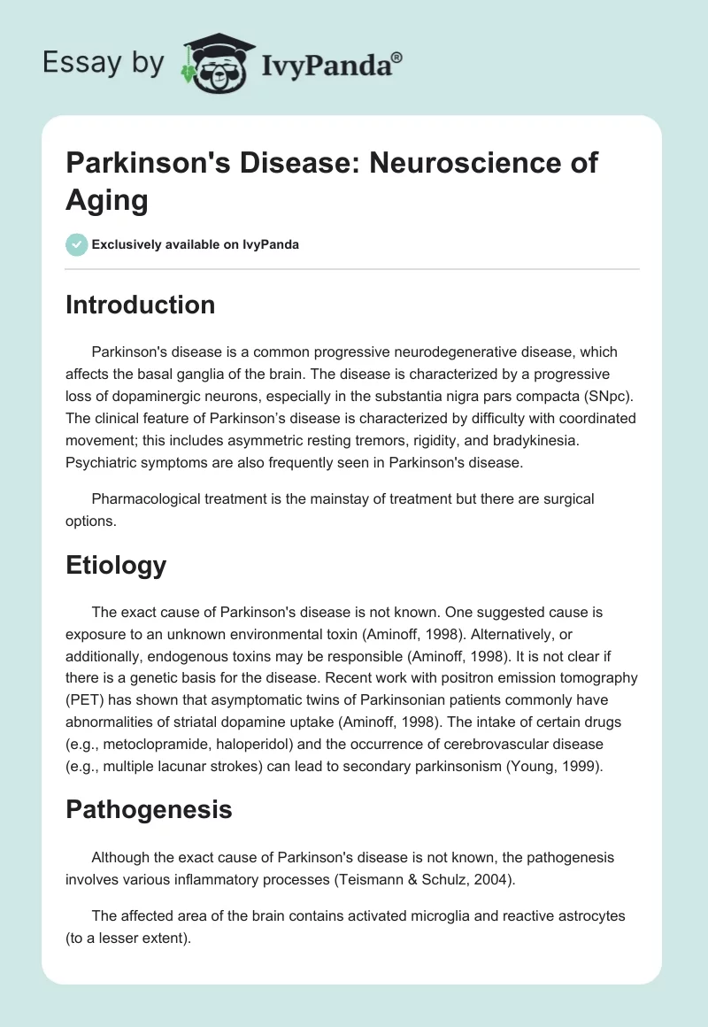 Parkinson's Disease: Neuroscience of Aging. Page 1