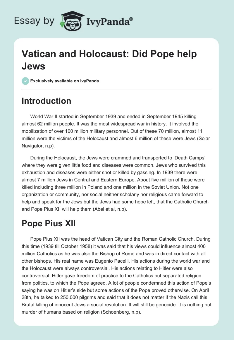 Vatican and Holocaust: Did Pope help Jews. Page 1
