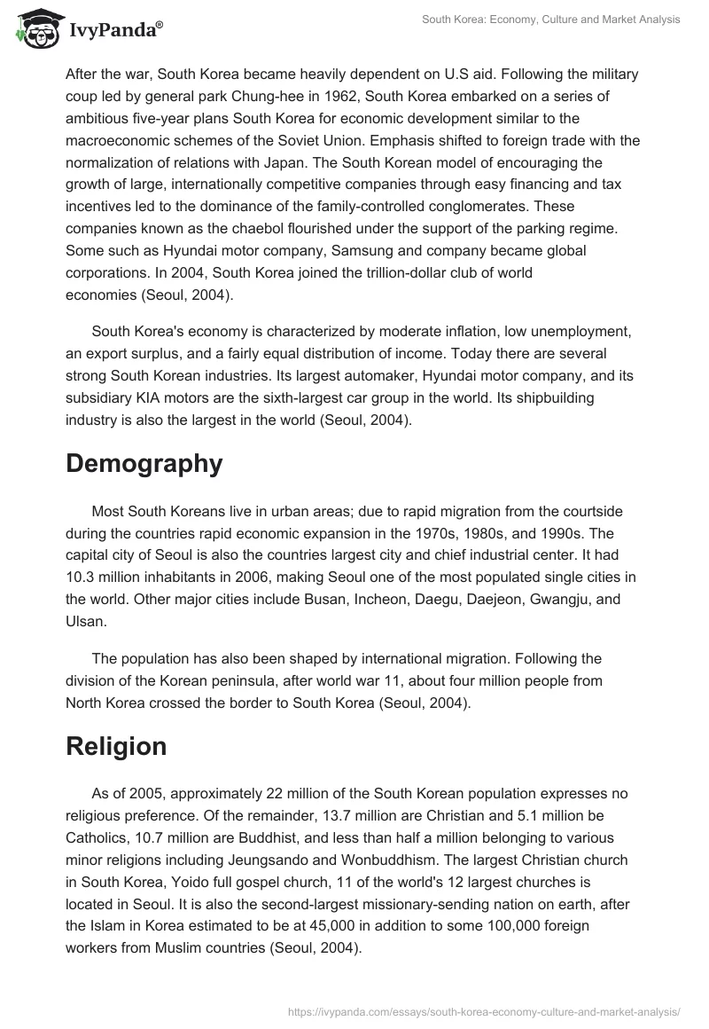 South Korea: Economy, Culture and Market Analysis. Page 2