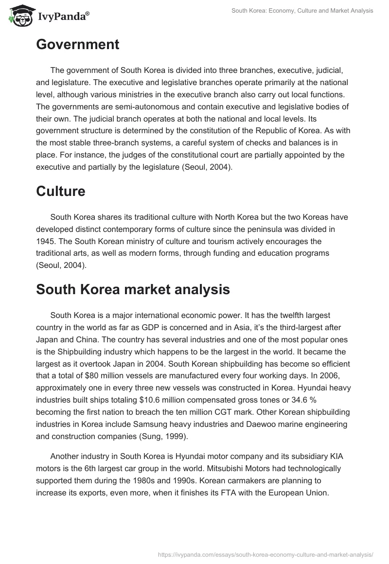 South Korea: Economy, Culture and Market Analysis. Page 3