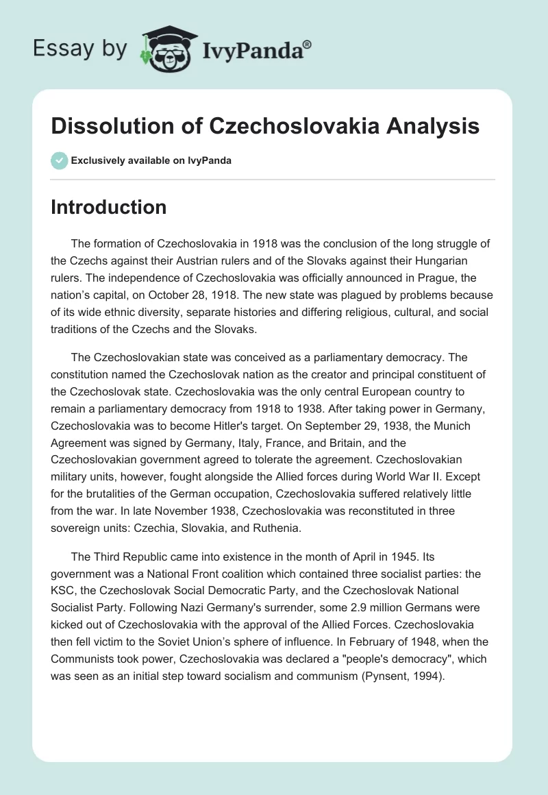 Dissolution of Czechoslovakia Analysis. Page 1