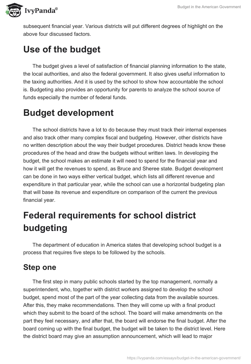 Budget in the American Government. Page 2