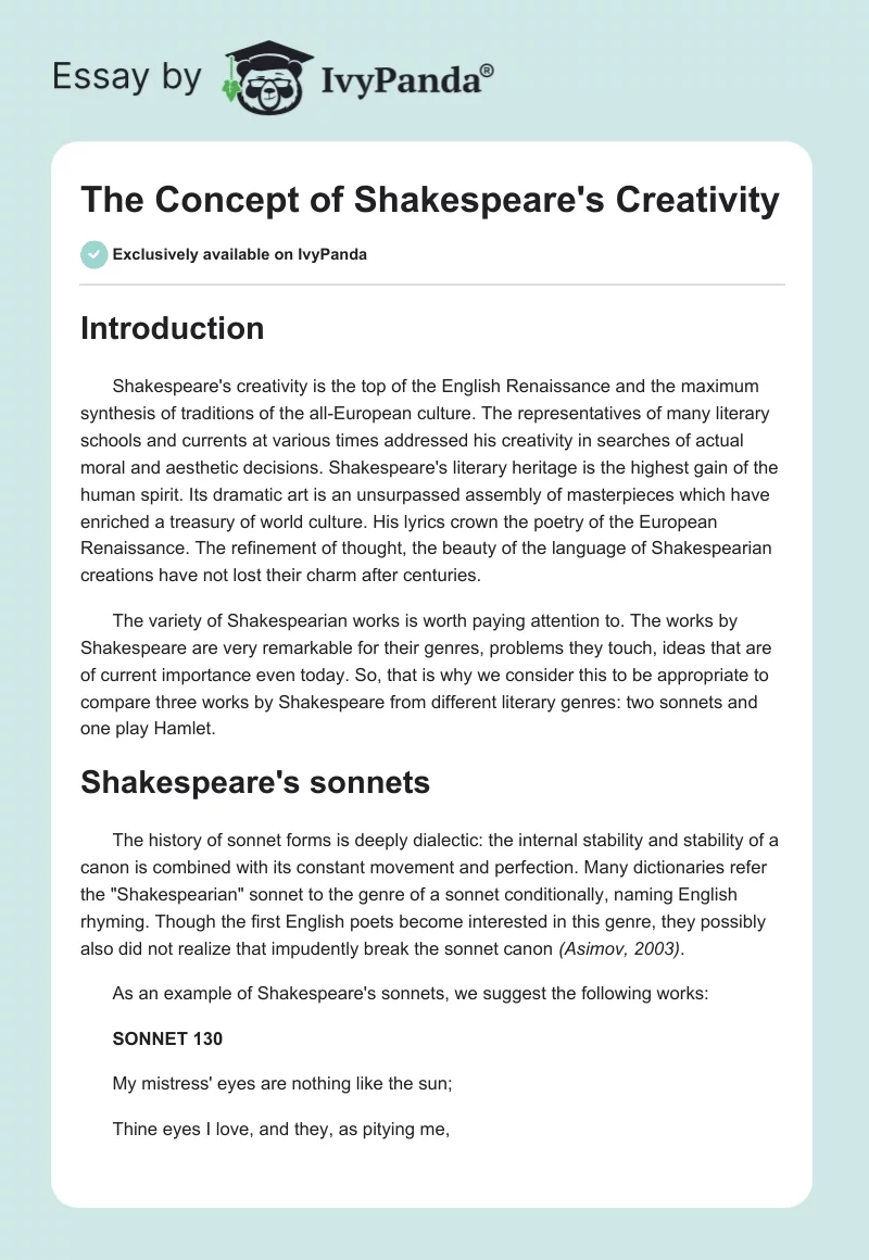 The Concept of Shakespeare's Creativity. Page 1