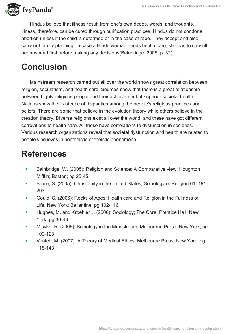 Religion in Health Care: Function and Dysfunction. Page 5