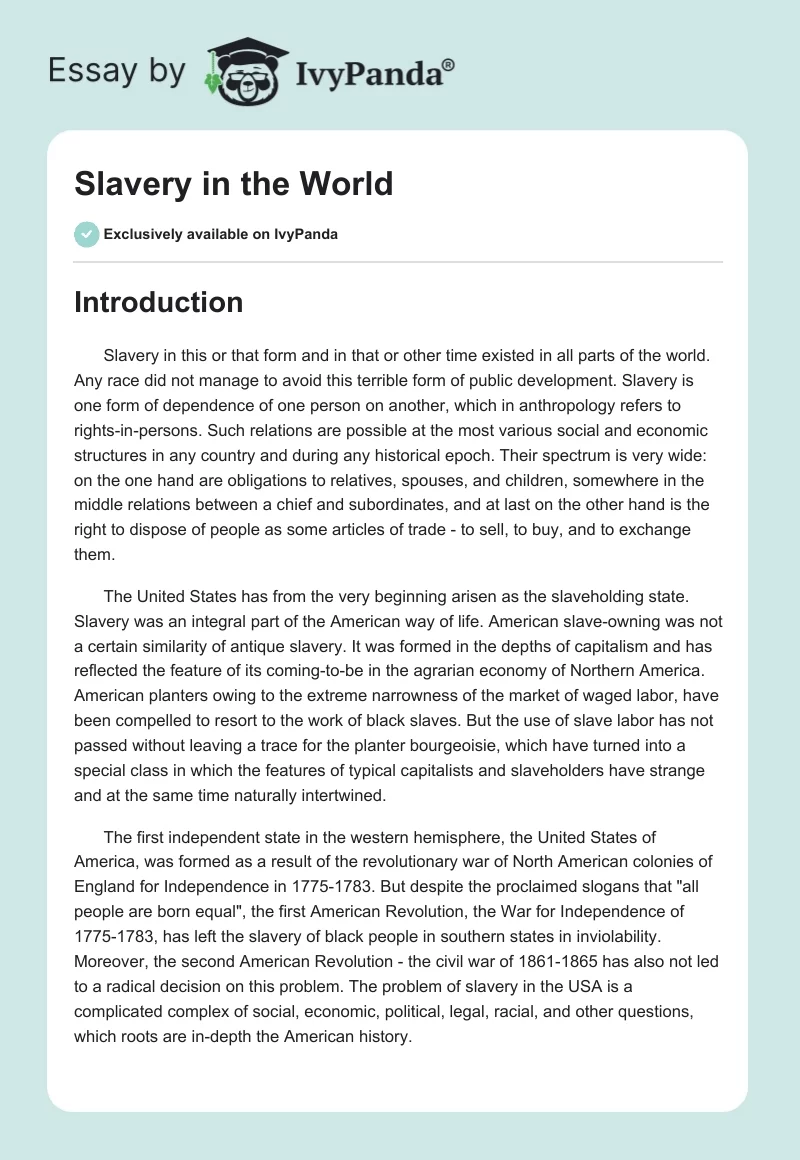 Slavery in the World. Page 1