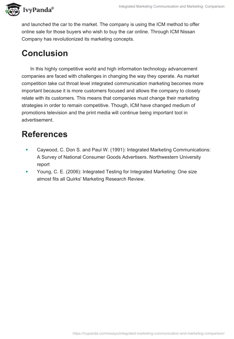 Integrated Marketing Communication and Marketing: Comparison. Page 3
