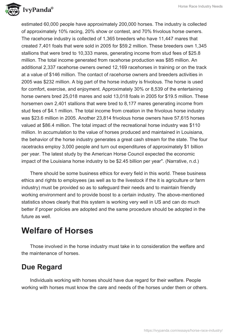 Horse Race Industry Needs. Page 5