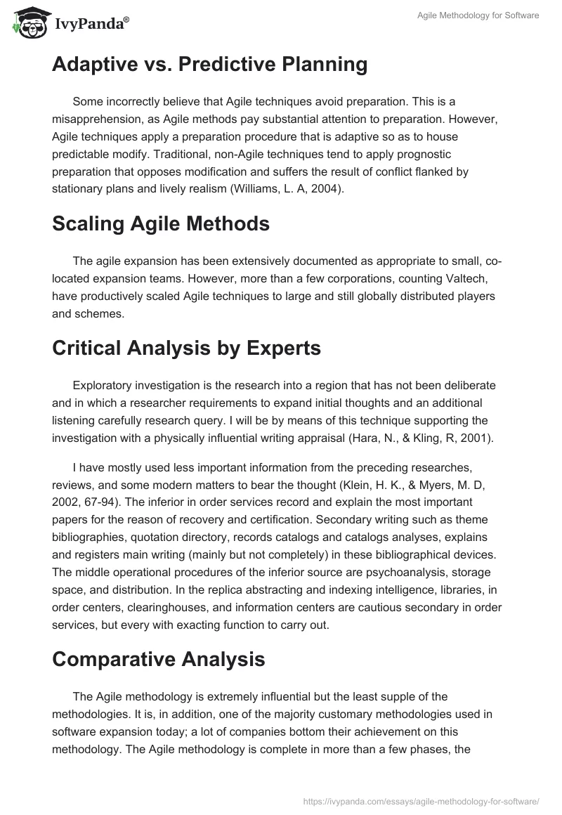 Agile Methodology for Software. Page 2