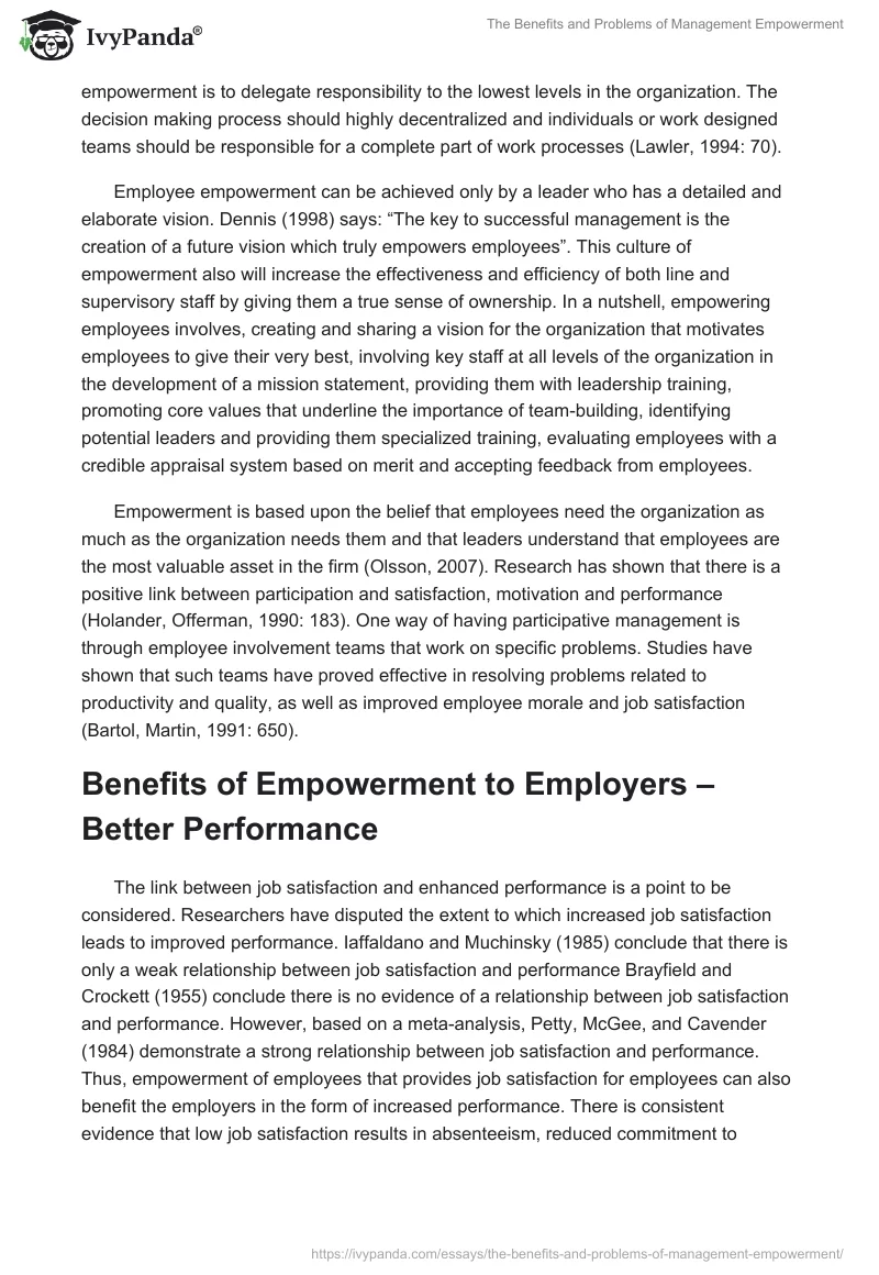 The Benefits and Problems of Management Empowerment. Page 2