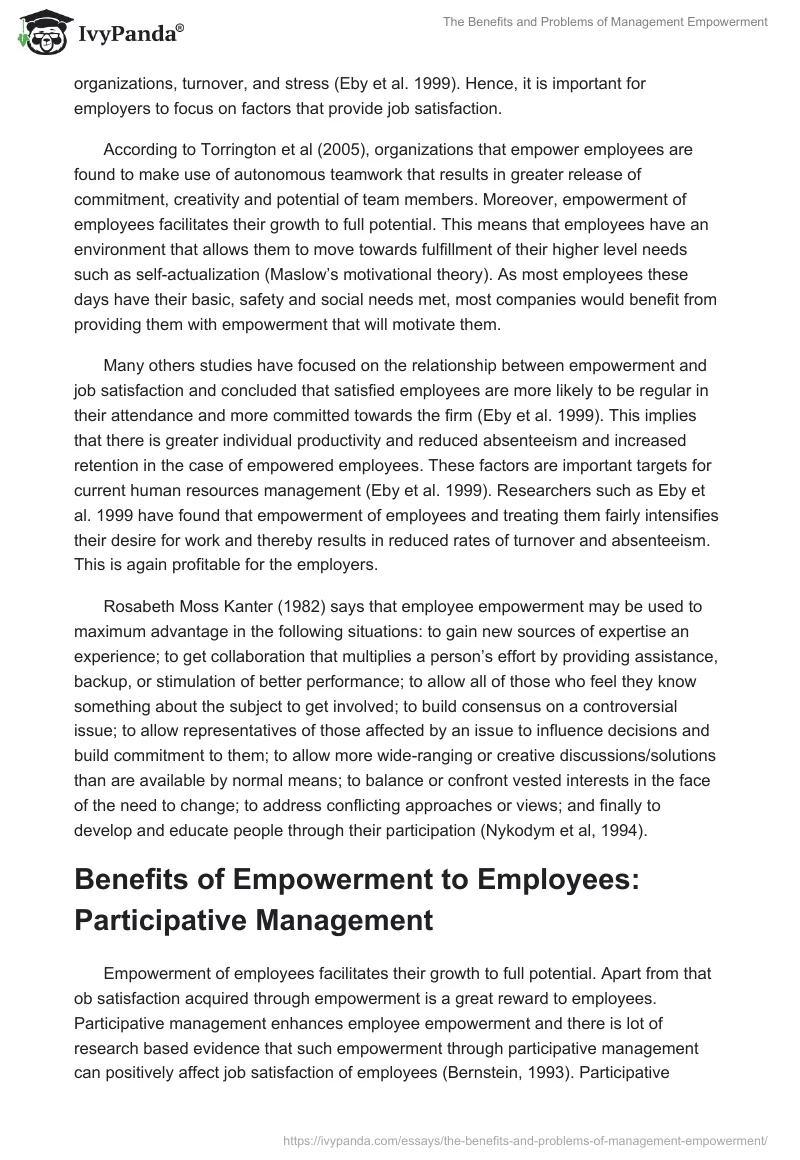 The Benefits and Problems of Management Empowerment. Page 3