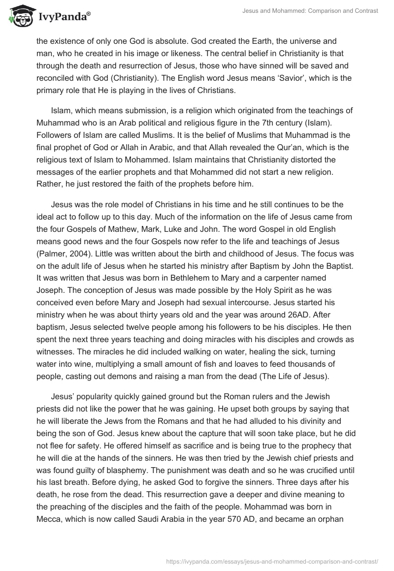 Jesus and Mohammed: Comparison and Contrast. Page 2
