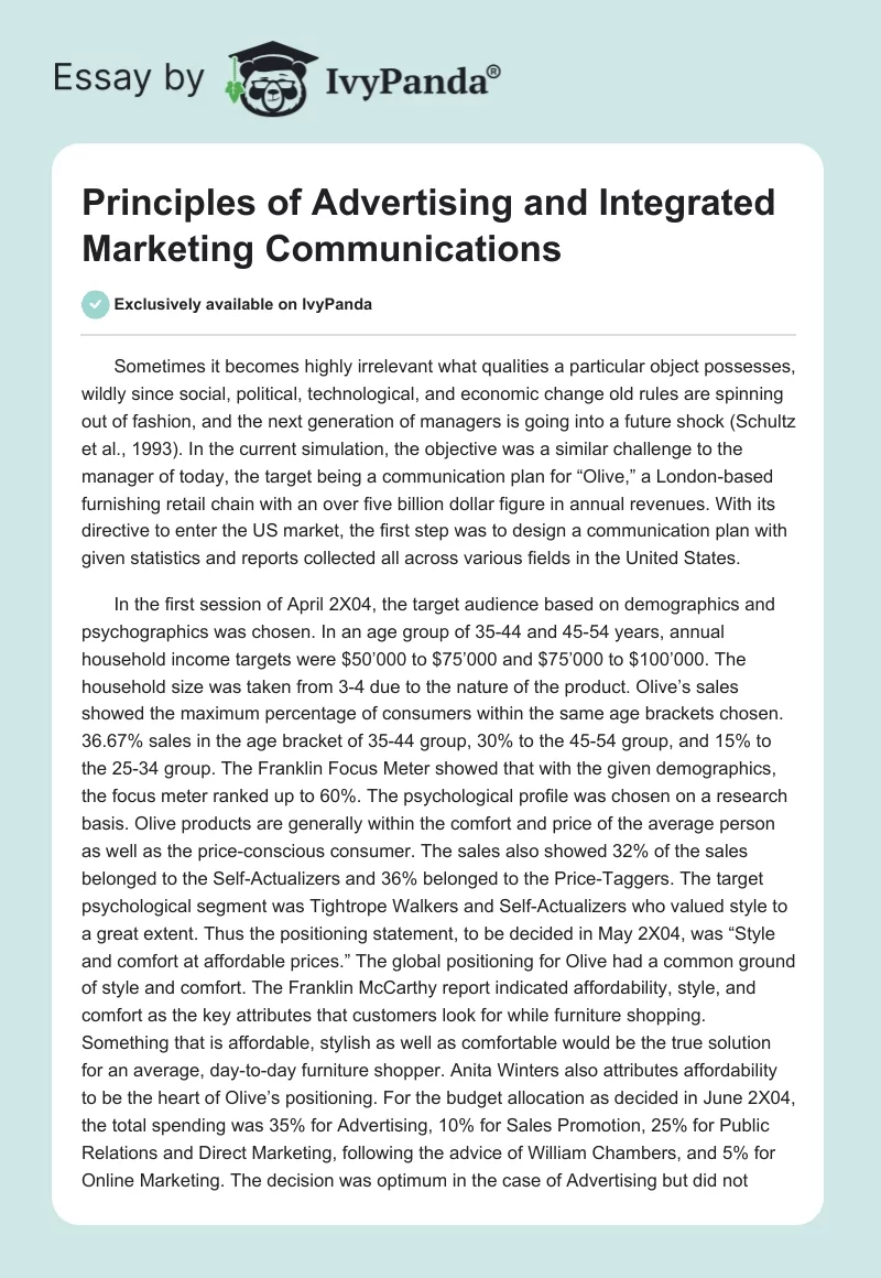 Principles of Advertising and Integrated Marketing Communications. Page 1